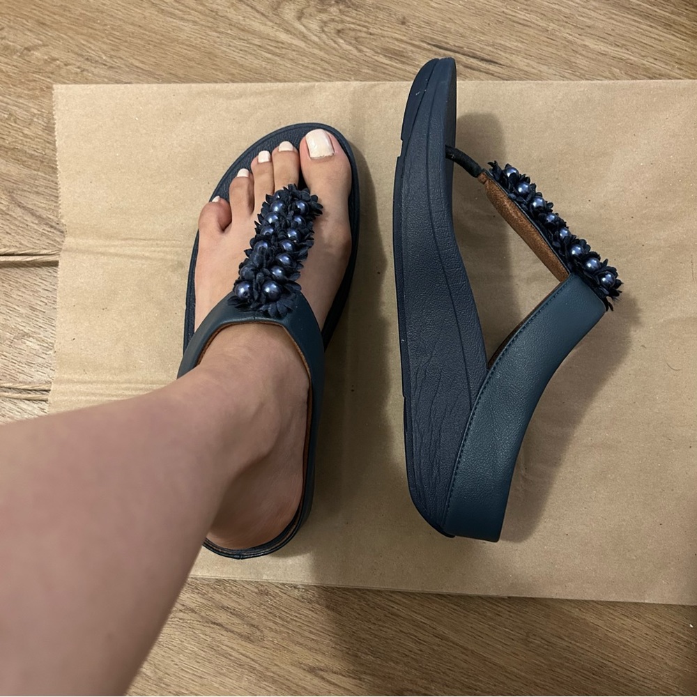 FitFlop thong navy blue midnight embellished slippers sandals flip flop 07